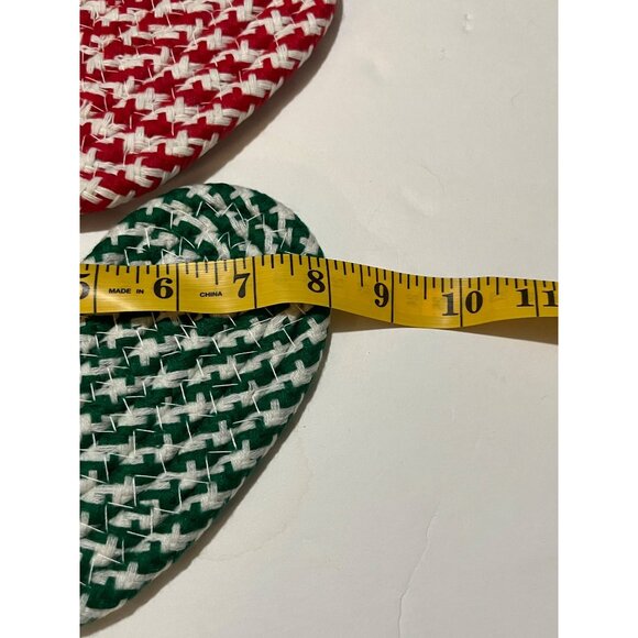 Woven Heart-Shaped Hot Pads Set Of 2 Red & Green Handmade Acrylic 100% - Picture 5 of 5